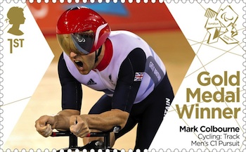 Gold Medal stamp Cycling - Track :  Men's C1 Pursuit Mark Colbourne.