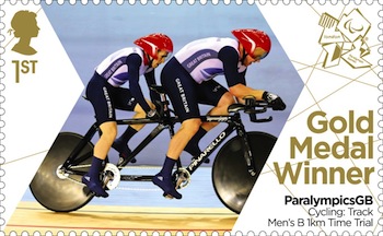 Gold Medal Stamp Cycling  - Track :  Men's Tandem 1 Km Time Trial - Neil Fachie and Barney Storey.