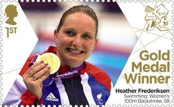Gold Medal Stamp Swimming: Women's 100m Backstroke, S8 Heather Frederiksen.