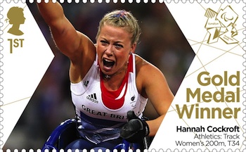 Gold Medal Stamp Athletics: Women's T34 200m Hannah Cockroft.