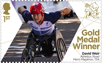 Gold Medal Stamp  David Weir Athletics : Road Men's Marathon - T54.