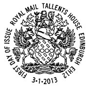 Official Edinburgh FD postmark for 3 January 2013.