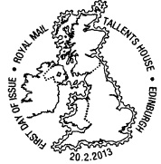 Postmark showing map of the British Isles.