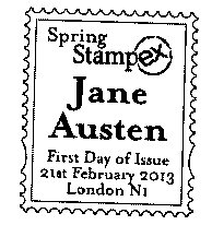 Stampex postmark for Jane Austen stamps.