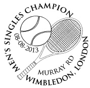 Postmark showing tennis racket and ball.