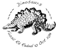 Postmark showing dinosaur.