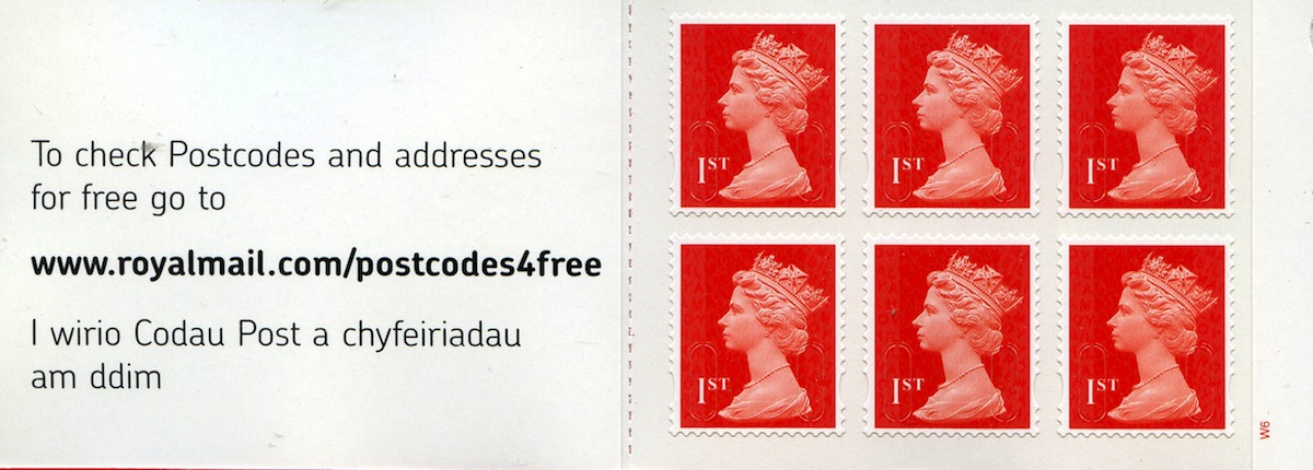6 x 1st royal mail red cylinder book of Machin definitive stamps. 