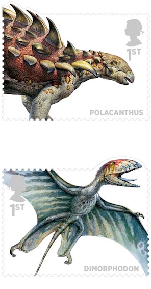 Dinosaur stamps- polacanthus and dimorphodon.