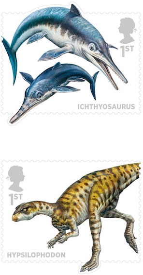 Dinosaur stamps - icthyosaurus and hypsilophodon.