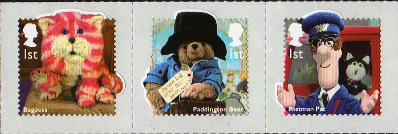 Three of 12 stamps in Classic Children's TV series.