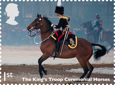 Stamp showing ceremonial horses of the Kings Troop.