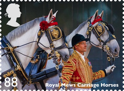Stamp showing Royal Mews Carriage Horses.