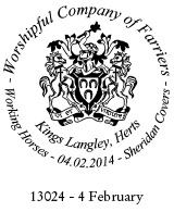 Postmark showing coat of arms of Worshipful Company of Farriers.
