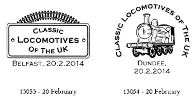 Belfast and Dundee postmarks for Locomotives of the UK PSB.