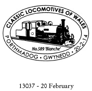 Porthmadog, Gwynned postmark showing locomotive Blanche.