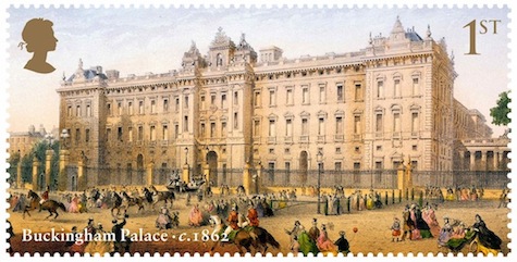 Stamp showing Buckingham Palace 1862.