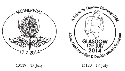 Glasgow Commonwealth Games special postmarks - thistle and runner.