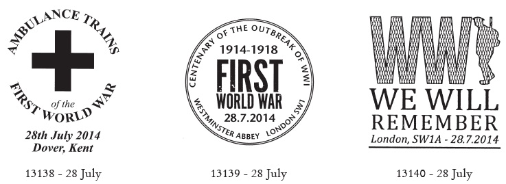 Special postmarks for Great War stamps 2014.