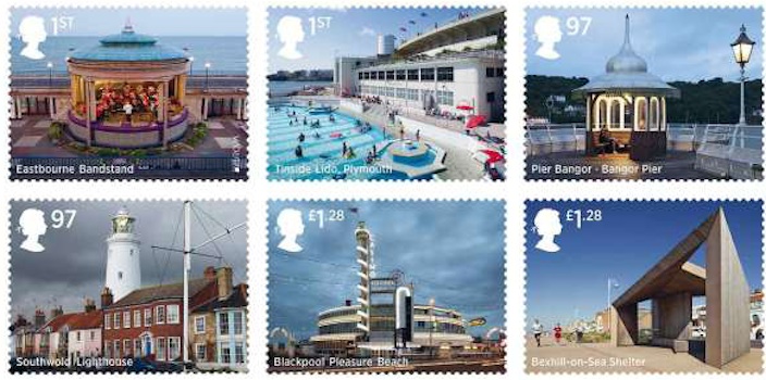 Set of 6 stamps showing Seaside architecture.