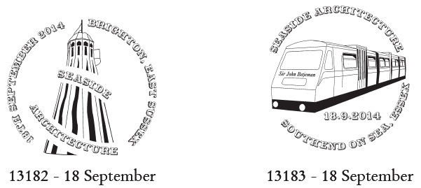 Postmarks illustrated with Helter-Skelter and Pier Railway.