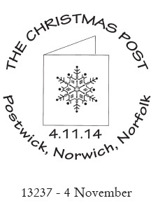 Postmark showing Christmas card, with snowflake.