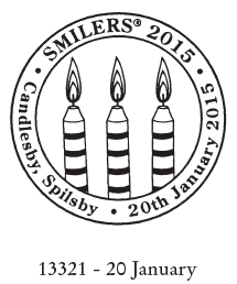 Postmark showing 3 candles.