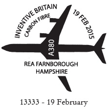 RAF Farnborough postmark for Inventive Britain stamps.