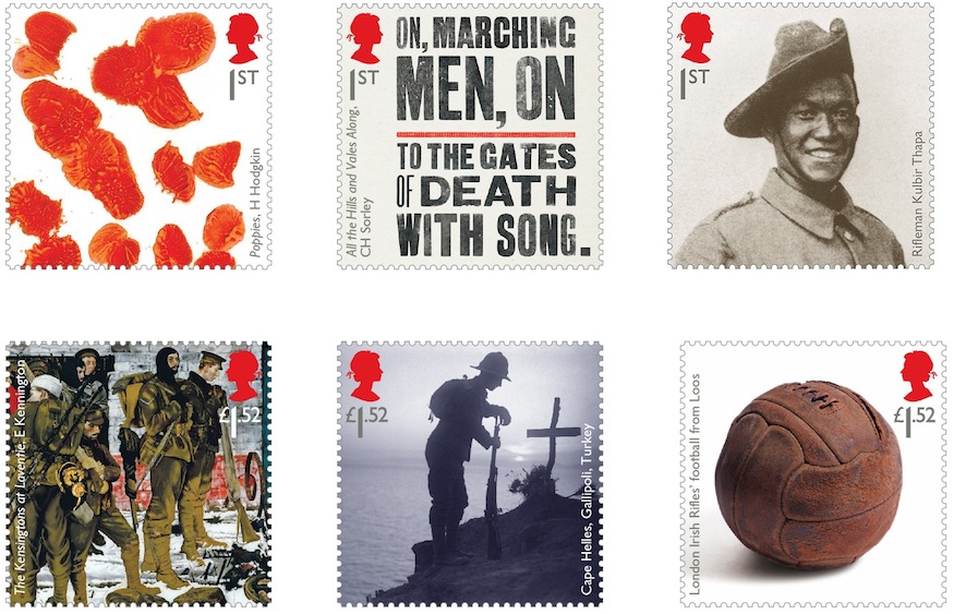 Set of 6 stamps marking the Centenary of World War 1.