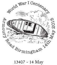 Postmark showing a military tank.