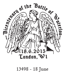 Battle of Waterloo postmark showing memorial.