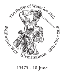 Battle of Waterloo postmark showing soldier.
