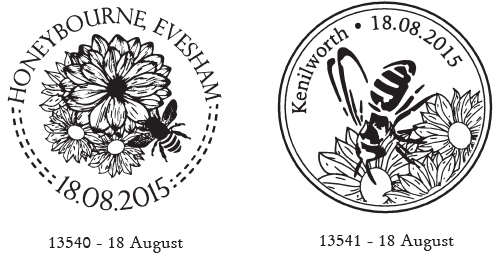 Two Bee first day postmarks.