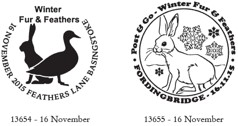 Winter Furand Feathers Faststamps postmarks.