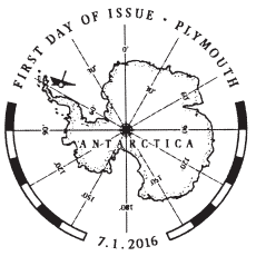 Official Plymouth FD postmark showing map of Antarctica.