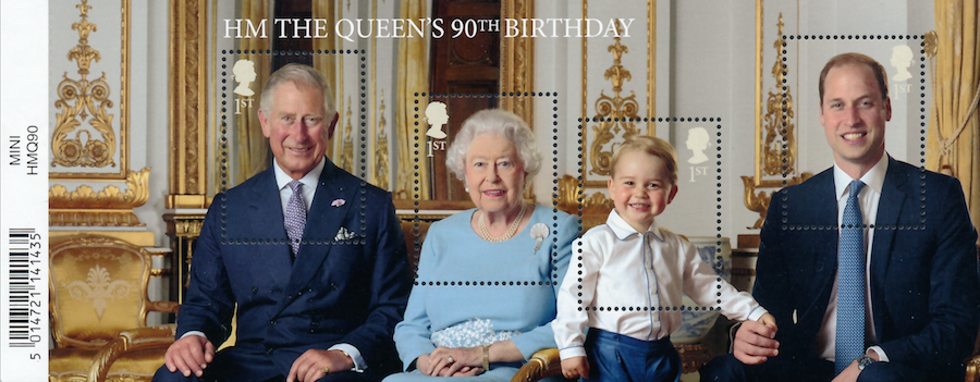 Miniature sheet of 4 stamps for Queen's 90th birthday.