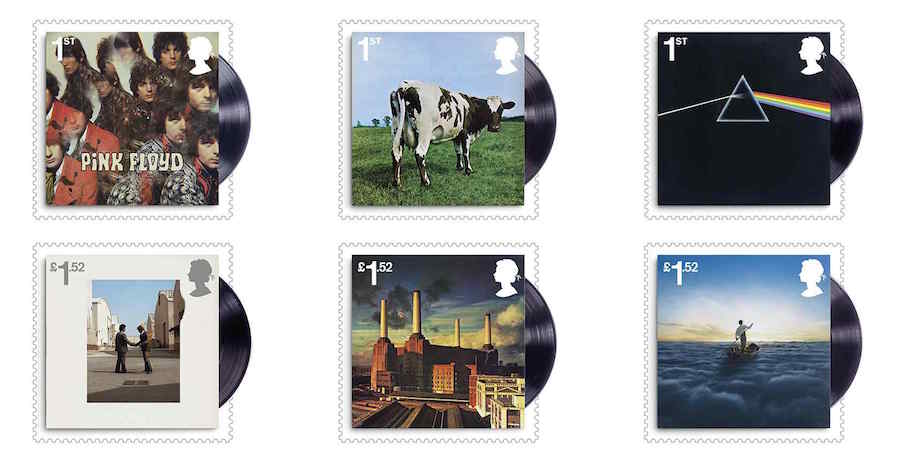Set of 6 stamps showing Pink Floyd Album Covers.