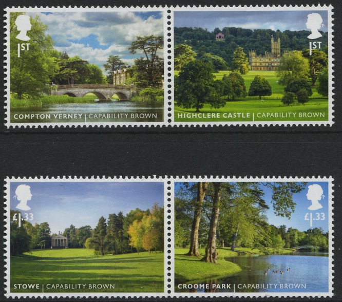 Capability Brown stamps, pair of 1st class & of £1-33.