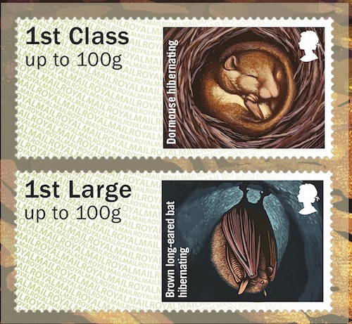 1st class HIbernating Animals Post and Go stamps.