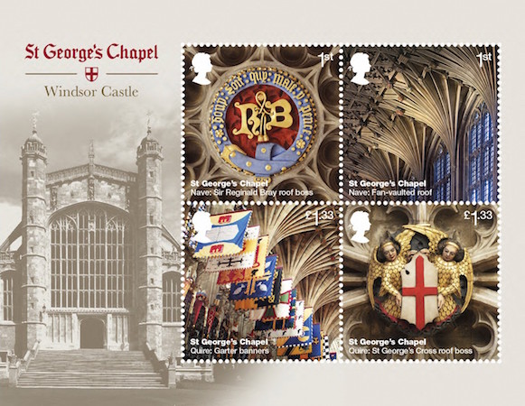 Miniature sheet of 4 stamps showing Elements of the roof of St George's Chapel.