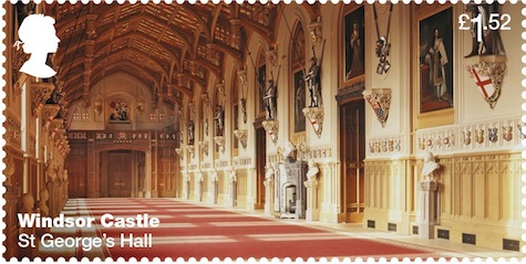 Stamp showing St George's Hall, Windsor Castle.
