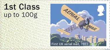 Faststamp showing first UK aerial mail 1911.