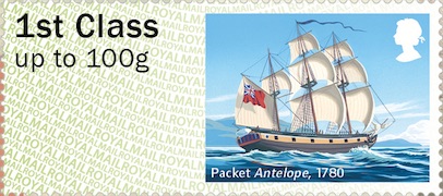 The Packet Antelope pictured on Post and Go Stamp 2018.