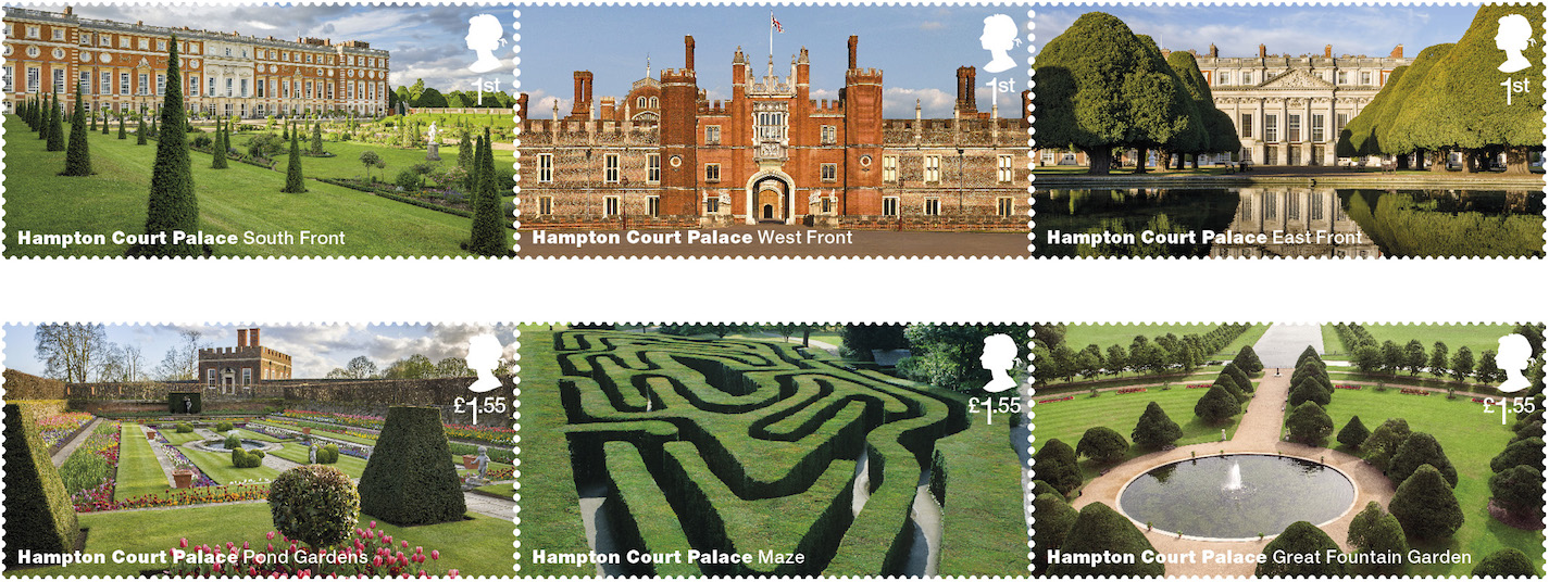 Set of 6 stamps depicting views of Hampton Court.