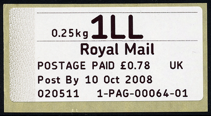 1st class Large letter Post and Go label, Bristol issue.