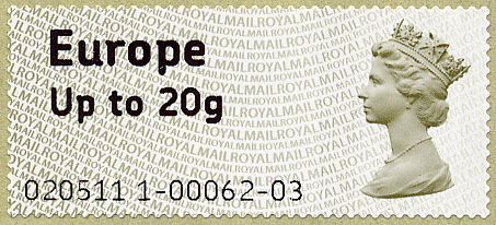 20gramme Europe Faststamp with Machin head, Bristol issue.