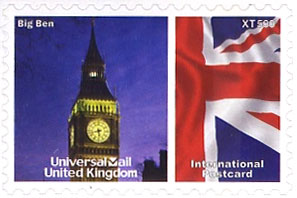 UniversalMail UK Postcard stamp Oct 2008: Big Ben at night.