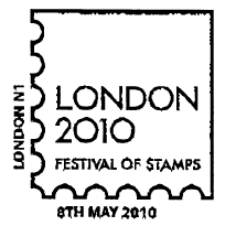Postmark illustrated with London 2010 exhibition logo.