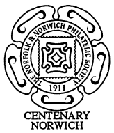 Postmark showing badge of the Norfolk & Norwich Philatelic Society.